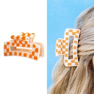 image:imageINKALLOY Beaded Hair Claw Clips Game Day Claw Clips in Team Colors Handmade Hair Clips for College Students Sports Fans Teachers Alumni Football Moms 35Inches Orange amp White CheckeredOrange  White Checkered
