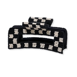image:imageINKALLOY Beaded Hair Clips Lola Large Statement Boho Cute Claw Clips for Women Secure Hold for Thin amp Thick Hair Handmade Accessories for the Modern Bohemian 35Inches WhiteBlack  White Checkered