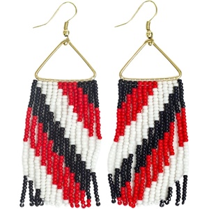 image:imageINKALLOY Game Day Earrings for Women Beaded Fringe Earrings for Football Gameday Outfits Handmade Jewelry for College Students Team Gifts Teachers Football MomsBright Red  Black  and White