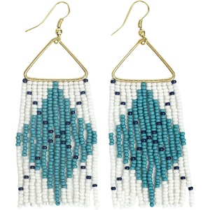 image:imageINKALLOY Game Day Earrings for Women Beaded Fringe Earrings for Football Gameday Outfits Handmade Jewelry for College Students Team Gifts Teachers Football MomsLight Blue  Navy Argyle