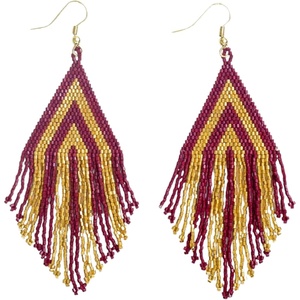 image:imageINKALLOY Game Day Earrings for Women Luxe Beaded Fringe Earrings for Football Gameday Outfits Handmade Jewelry for College Students Team Gifts Teachers Football MomsDark Red  Gold
