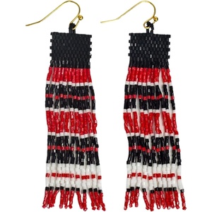image:imageINKALLOY Game Day Earrings for Women Luxe Beaded Fringe Earrings for Football Gameday Outfits Handmade Jewelry for College Students Team Gifts Teachers Football MomsBright Red  Black  and White