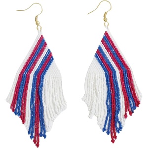 image:imageINKALLOY Game Day Earrings for Women Luxe Beaded Fringe Earrings for Football Gameday Outfits Handmade Jewelry for College Students Team Gifts Teachers Football MomsRed White  Blue