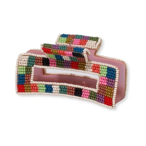 image:imageINKALLOY Beaded Hair Clips Lola Large Statement Boho Cute Claw Clips for Women Secure Hold for Thin amp Thick Hair Handmade Accessories for the Modern Bohemian 35Inches Multi Color CheckeredMulti Color Checkered