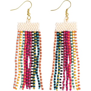 image:imageINKALLOY Beaded Earrings for Women Dangling Adaline Seed Bead Fringe Statement Boho Earrings Hypoallergenic Handmade Jewelry for the Modern Bohemian 325InchTwo Toned Multicolor