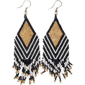 image:imageINK  ALLOY Beaded Earrings for Women Dangling Dottie Luxe Seed Bead Fringe Statement Art Deco Chandelier Earrings Hypoallergenic Handmade Jewelry for the Modern Bohemian 35Inch LengthBlack and Gold