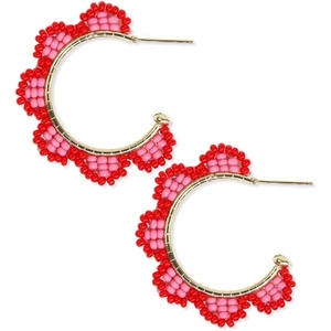 image:imageINK ALLOY Boho Beaded Earrings for Women Luna Seed Bead Scalloped Hoop Earrings Hypoallergenic Handmade Jewelry for the Modern Bohemian 15Inch LengthRed and Pink